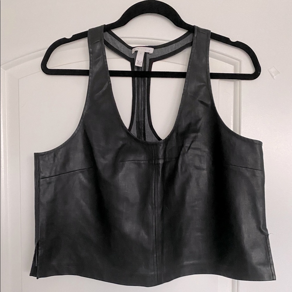 Faux leather racer back tank/crop top